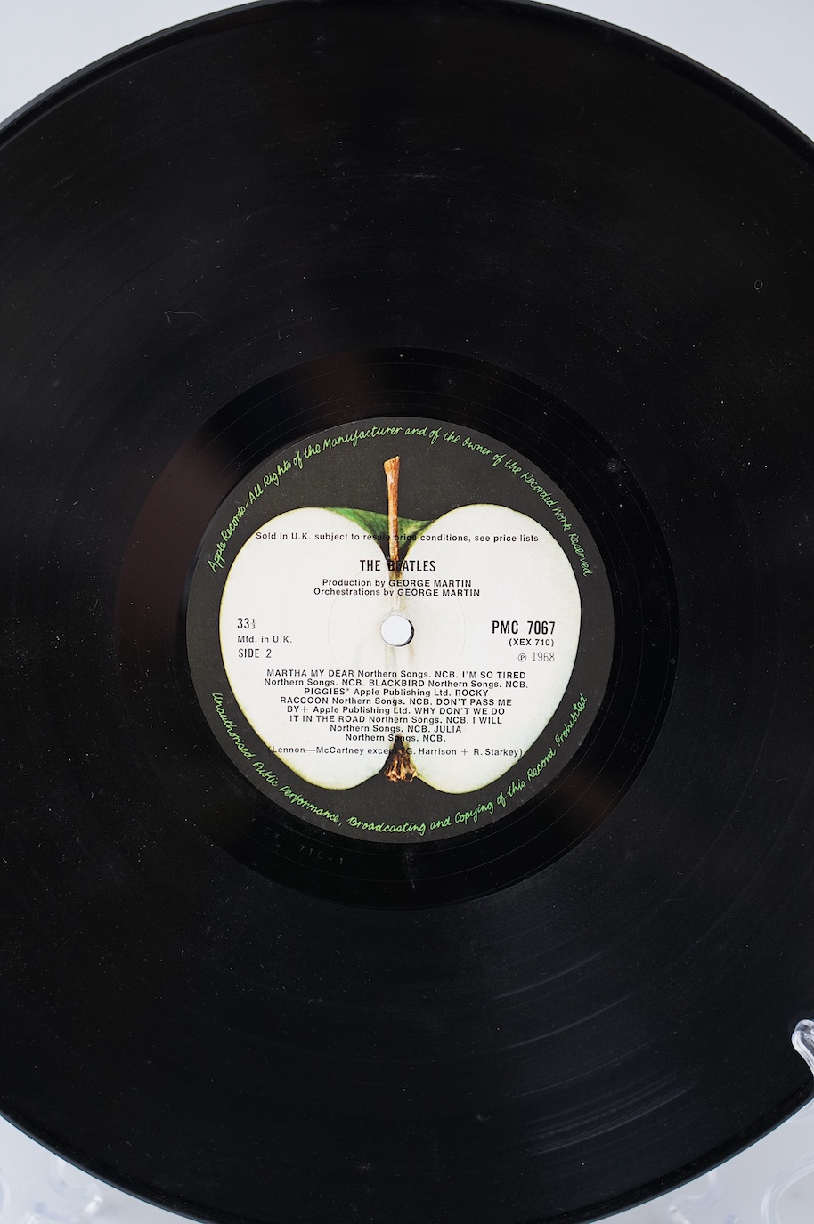 The Beatles; The Beatles (The White Album) double LP record album, No.0026851, on Apple PMC 7067, XEX 709-1, top loading cover with black inner sleeves. Condition - fair, some wear to sleeves and visible scratches to the